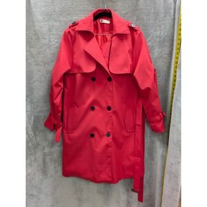 Red Power Dressing Trench Coat Womens Tagged 3XL Measures Large Double Breasted